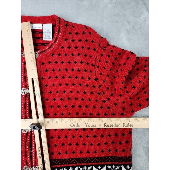 Croft & Barrow Womens Cardigan Sweater M Red Nordic Fair Isle Granny Metal Clasp - Picture 7 of 11